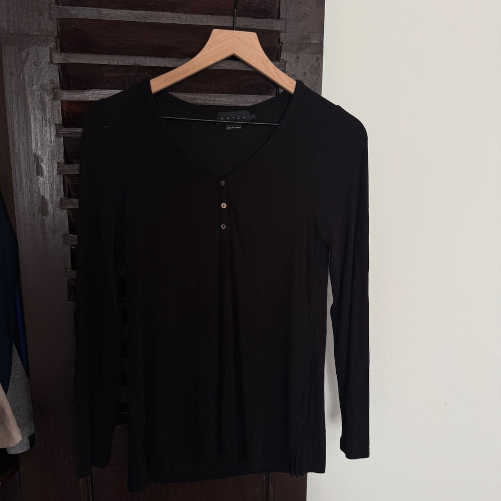 Hatch Black Long-Sleeve Henley Top - Women's